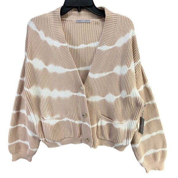Tart Collections Cardigan Sweater Womens L Beige Tie Dye Button Cropped Slouchy - Picture 2 of 14